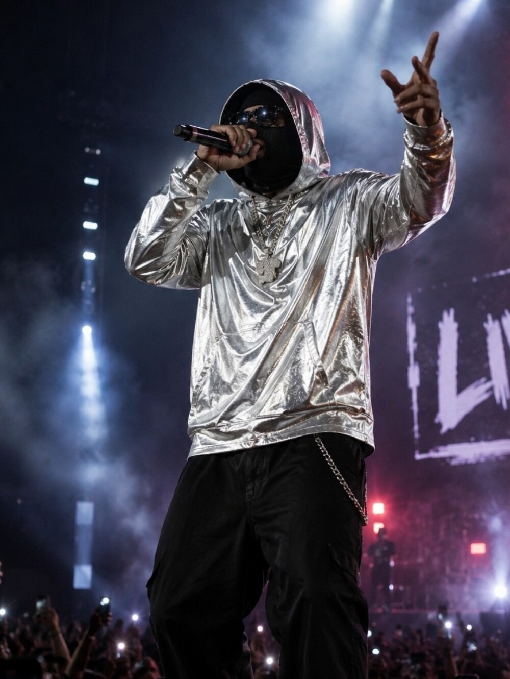 Coofandy Brand Silver Lame Metallic Mens Jacket Coat Hoodie NWT Rapper Style NEW